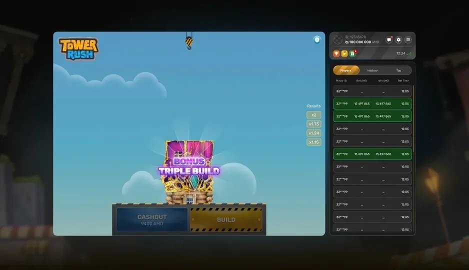 Tower Rush screenshot 5 — the collapse animation that ends a round with nothing to collect