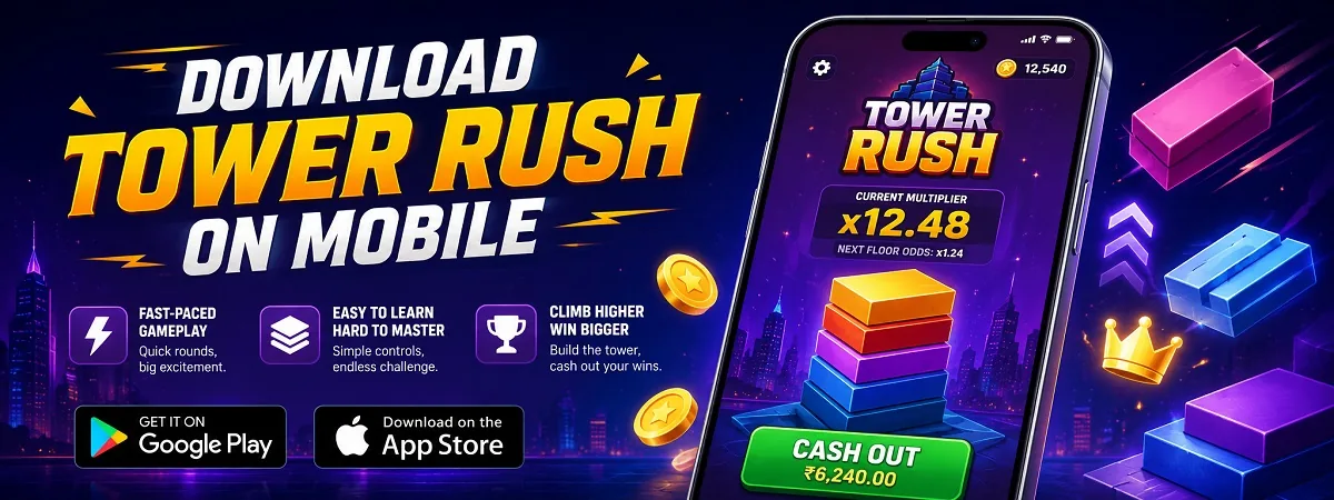 Tower Rush download — playing the crash game on a mobile browser