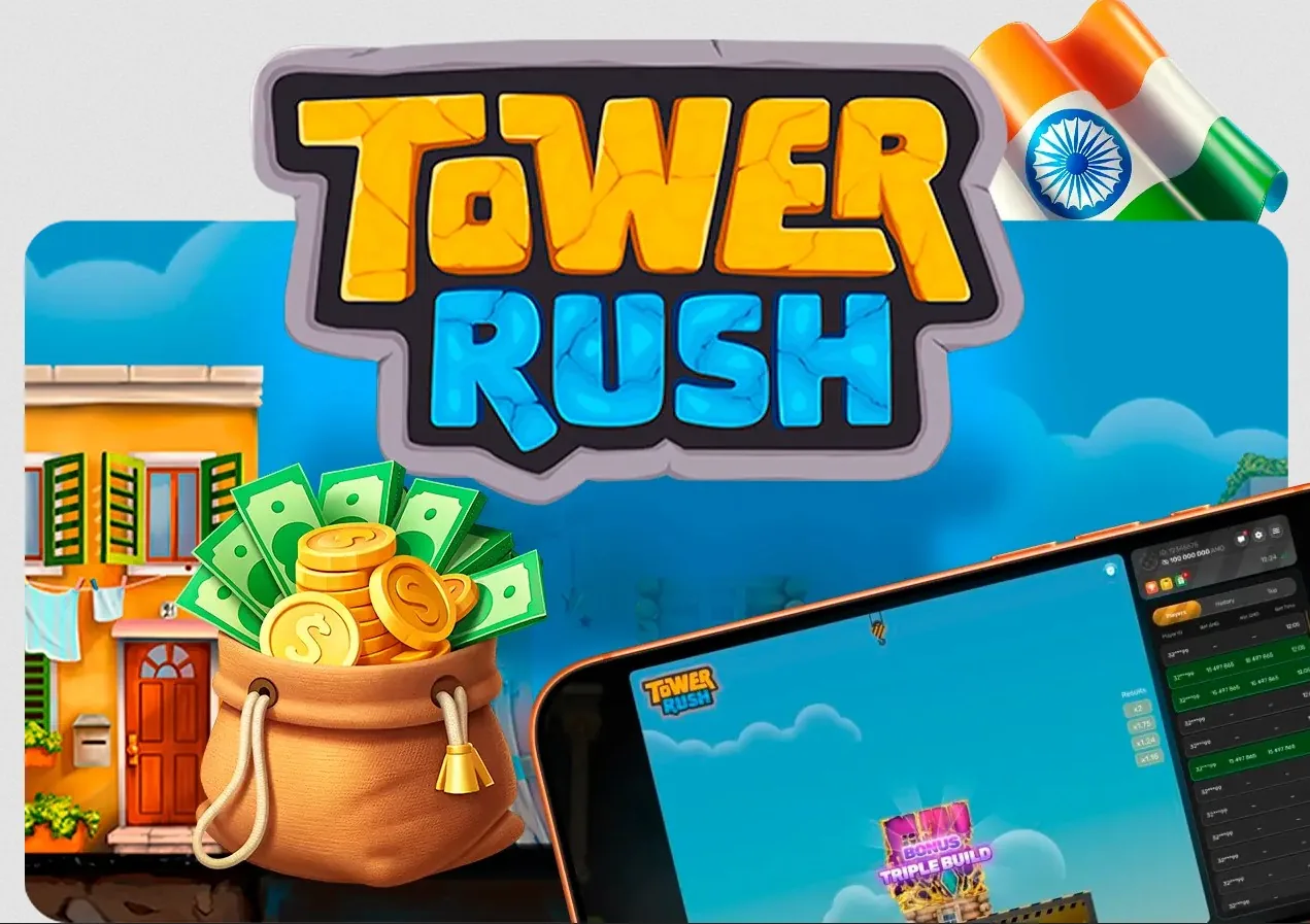 Tower Rush on a mobile browser — portrait layout with the build and cash-out controls